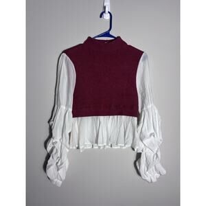 By Anthropologie Layered Sweater Vest Embroidered Sleeves Peplum Top Size S